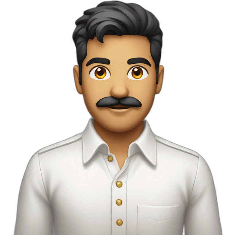 Young Jayendrasinh Solanki as Developer in white shirt with sleeve up and mustach emoji