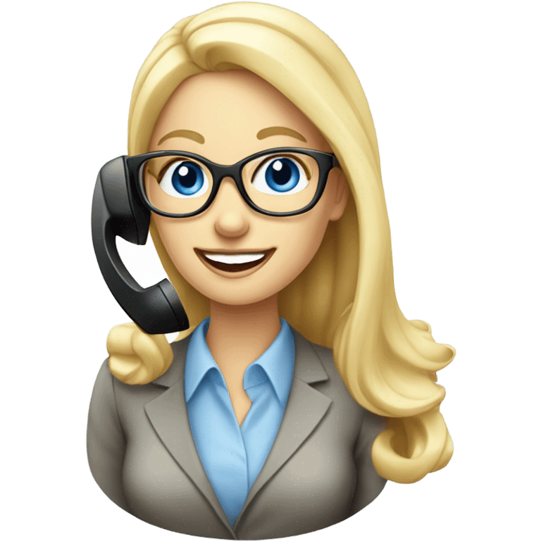 Elegant blonde office lady with glasses happy blue eyes talking on a phone  emoji