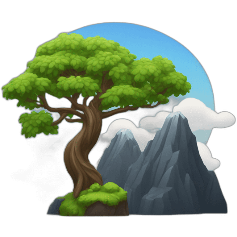 montagne noir avec un peu d'arbre avec un arc-en-ciel emoji