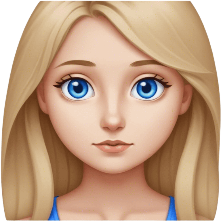 dark blonde haired girl, with blue eyes, a mole on the left side of her lower face, prety emoji