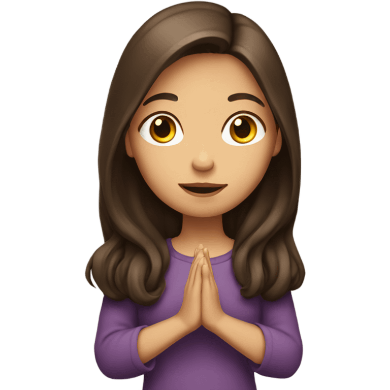 Girl Long brunette hair with praying hands emoji