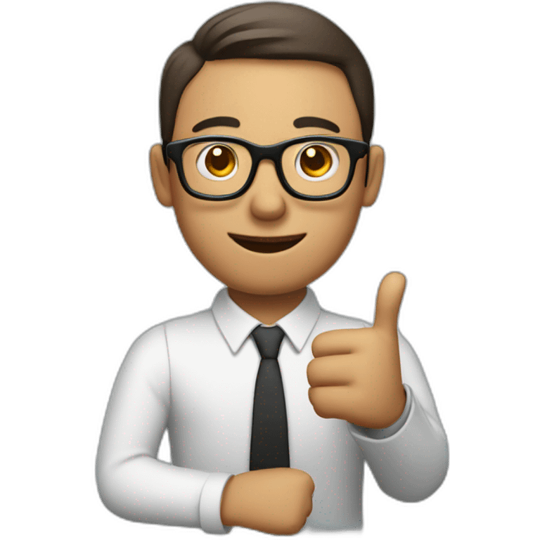 man wearing glasses and holding a computer in his right hand and signaling OK with his left hand emoji