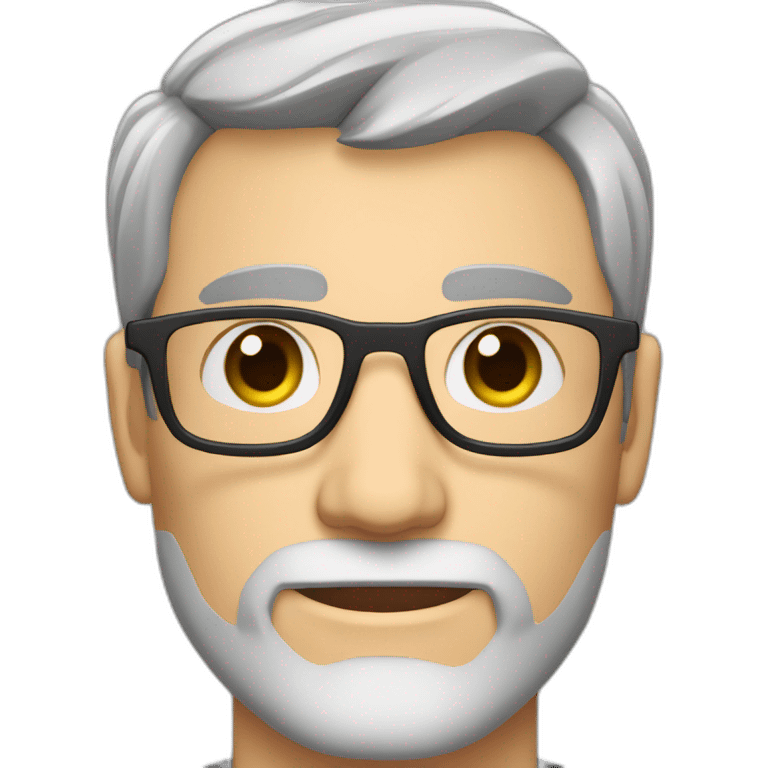 Caucasian man 40. brown eyes. short hair and short gray beard. disheveled without parting. black glasses emoji