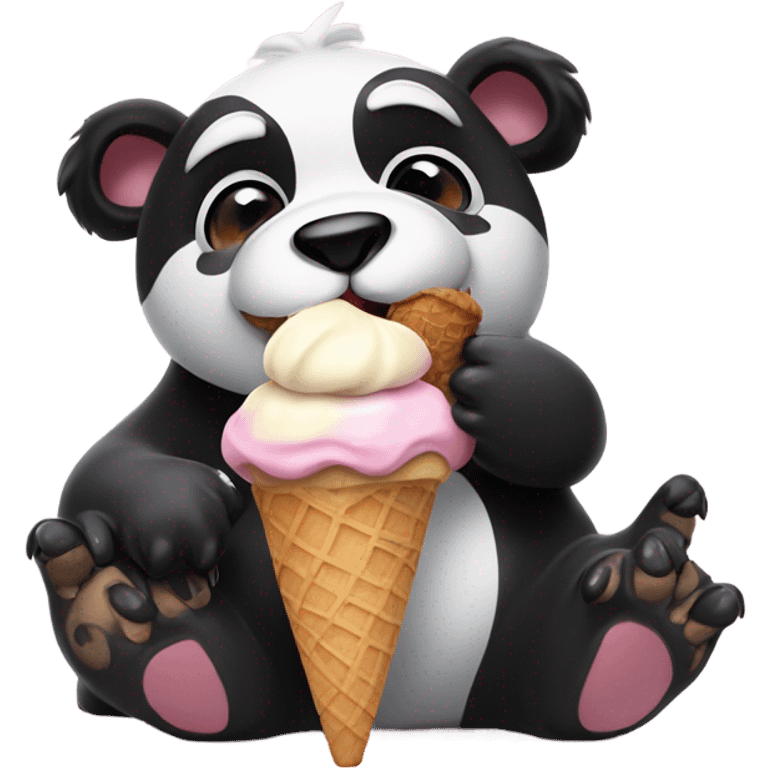 A dog eating a panda that’s eating his ice cream  emoji