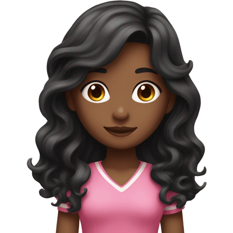 Girl with black long wavy hair and pink Lillie’s in here hair emoji