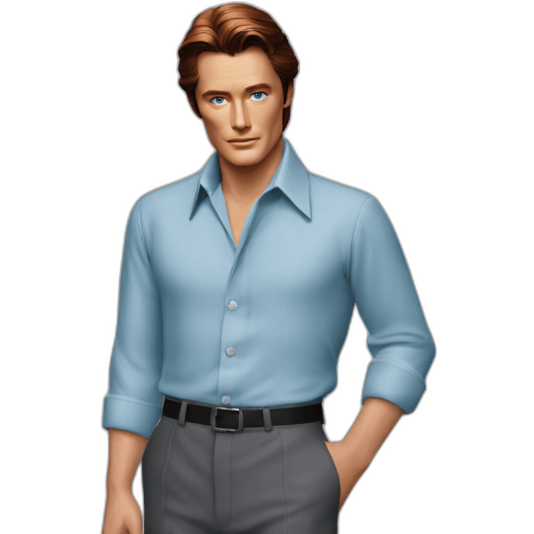 Alain delon blue eyes red hair elegant high collared shirt emoji