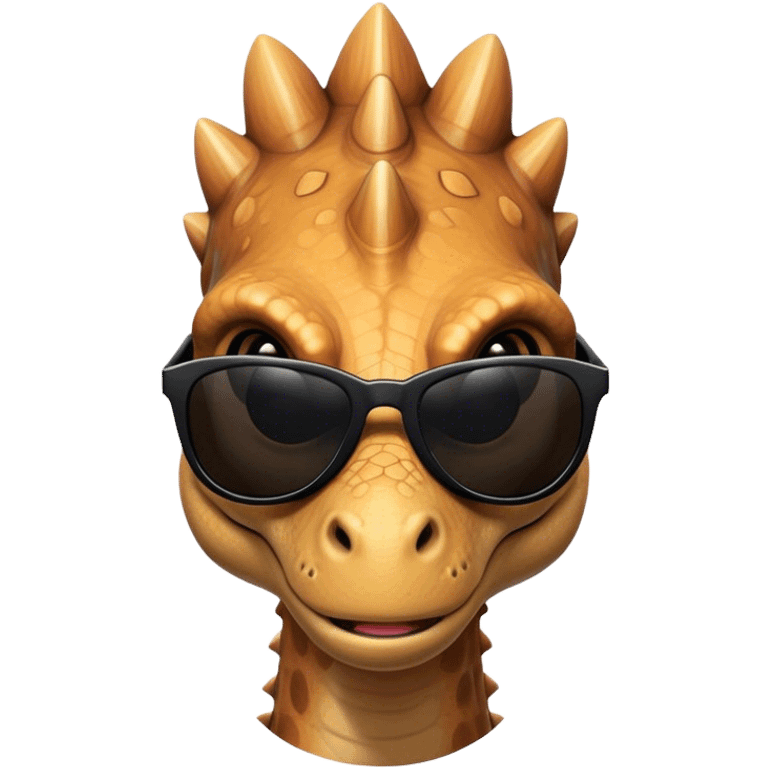 face of a dinosaur with total black sunglasses on emoji