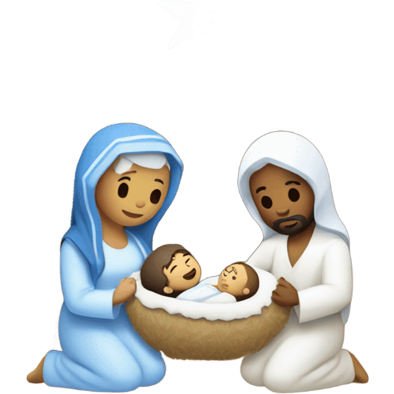 Nativity with white skinned Jesus, Mary, and Joseph emoji