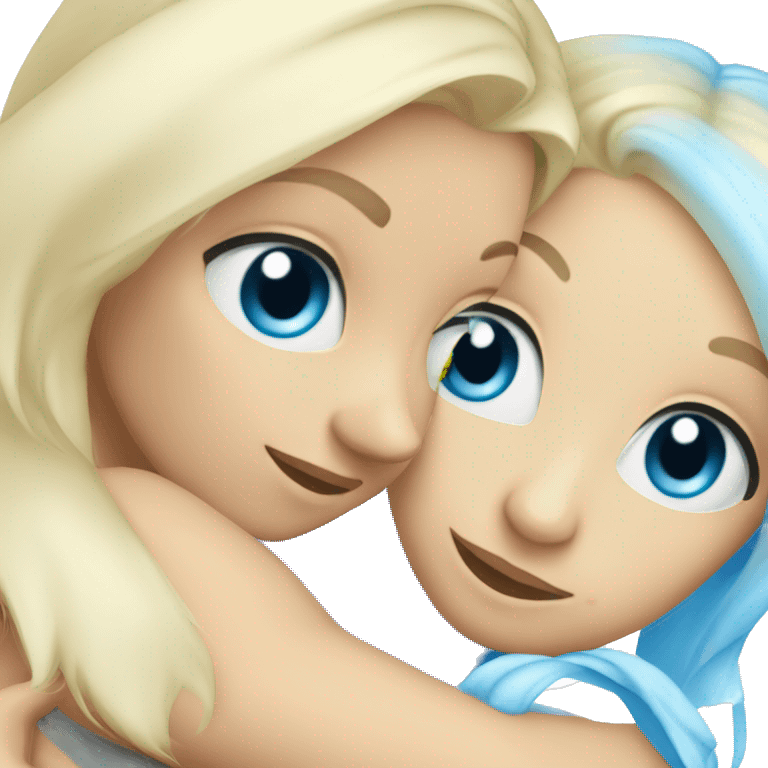 Two blonde haired blue eyes girls hugging emoji