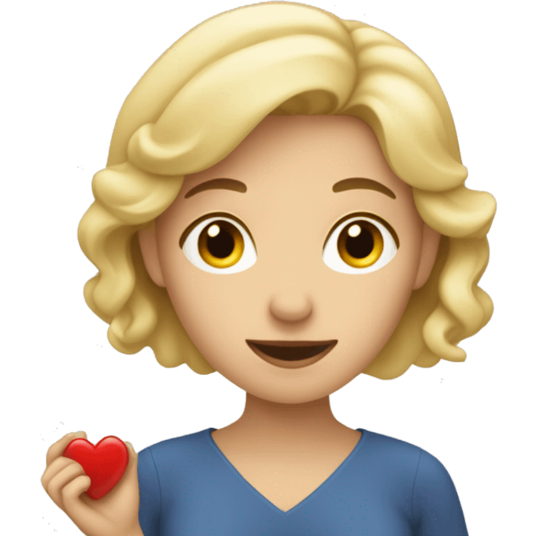 A European blonde woman holds her heart in her hands emoji