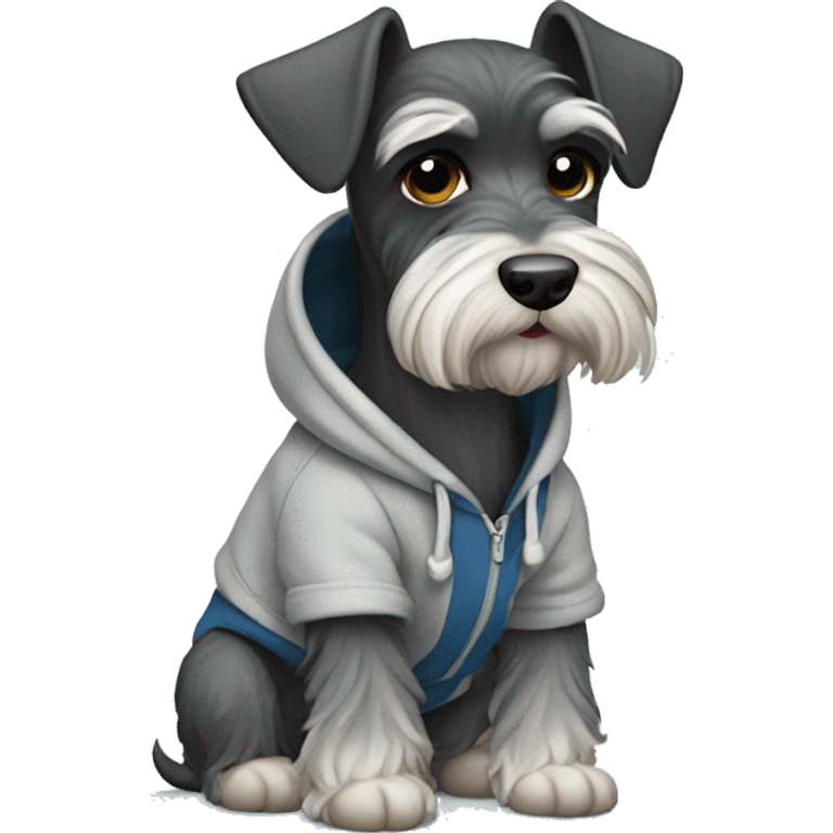 Mini schnauzer wearing a hoodie emoji