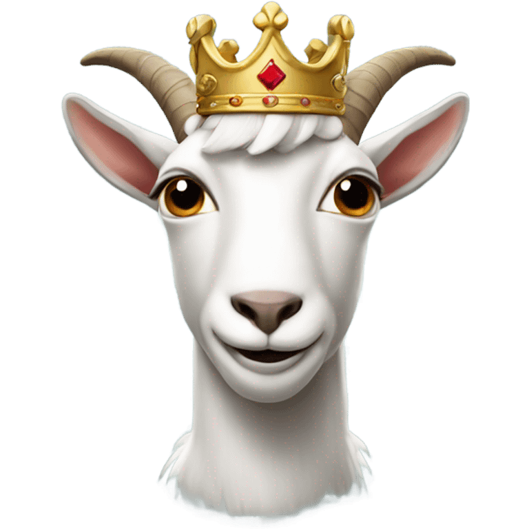 Goat with horns wearing a black sweater and royal crown emoji