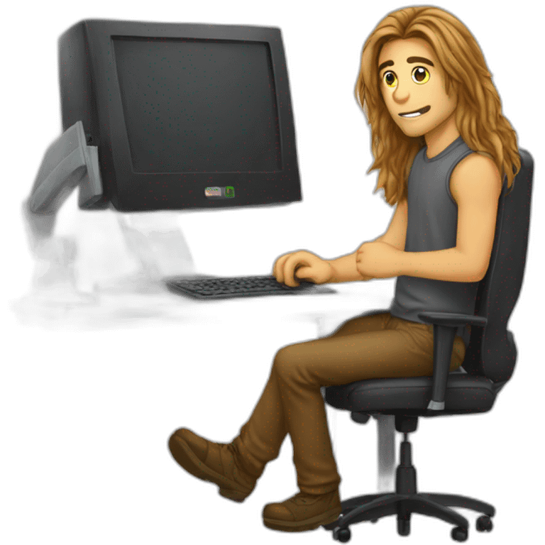 guy long hair desk cats computer emoji