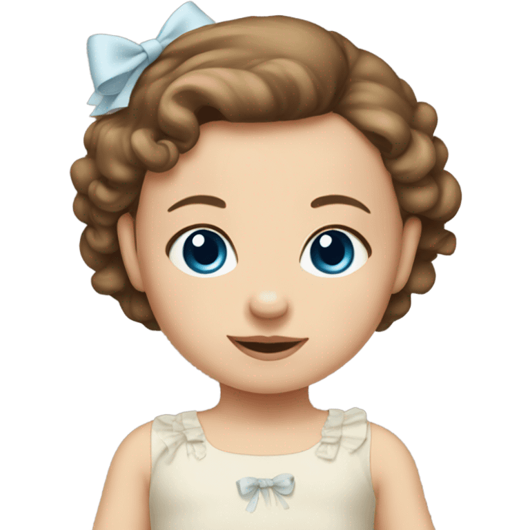 Baby girl blue eyes brown hair in dress with bow emoji