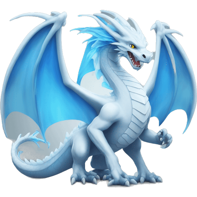 White dragon with blue wings and blue flame  emoji