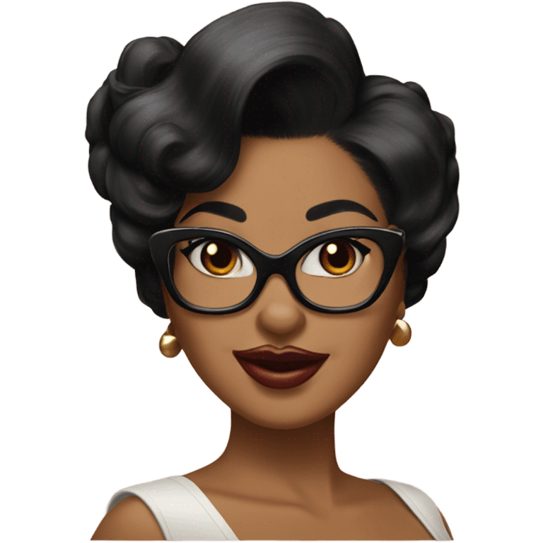 pin-up brown woman with black hair wearing 50s cat eye glasses  emoji