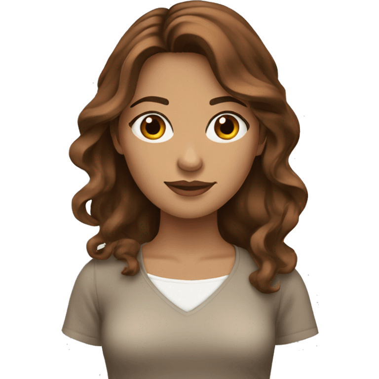 Brown eyes wavy brown hair red top woman emoji