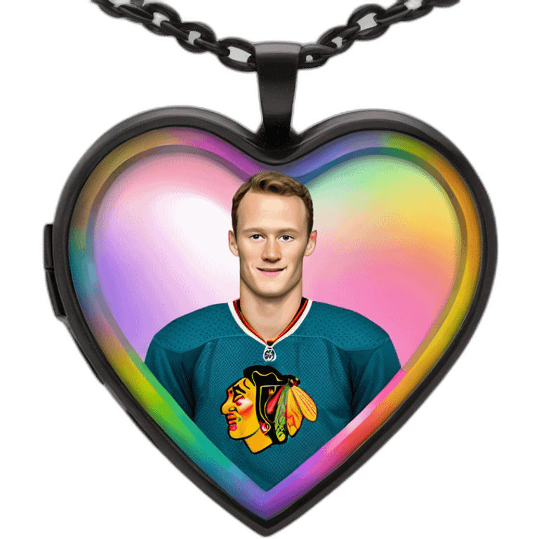 Jonathan Toews inside a rainbow locket heart emoji