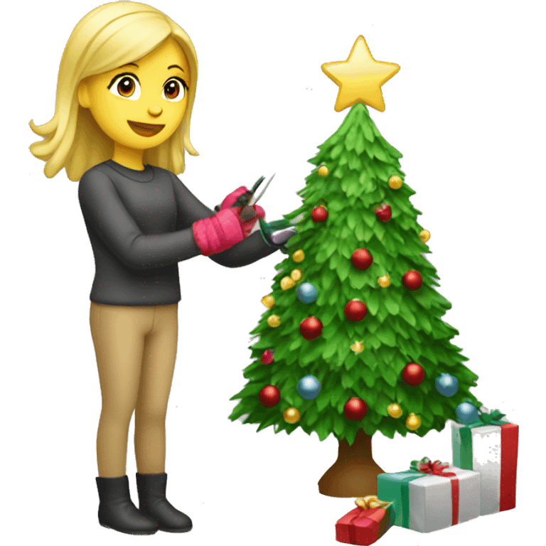 Blond Girl decorating a Christmas tree emoji