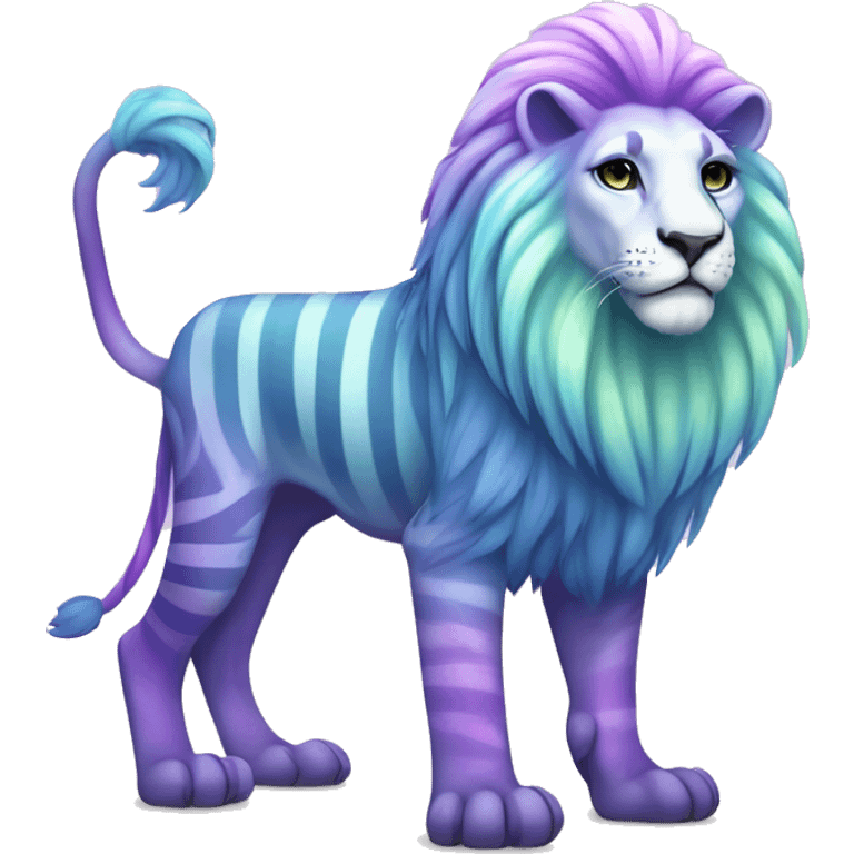 Colorful pastel vernid fantasy creature LiLaiRa Kamirah Falvie whiskers paws full body purple gradient stripes with pastel blue braided tail lion emoji