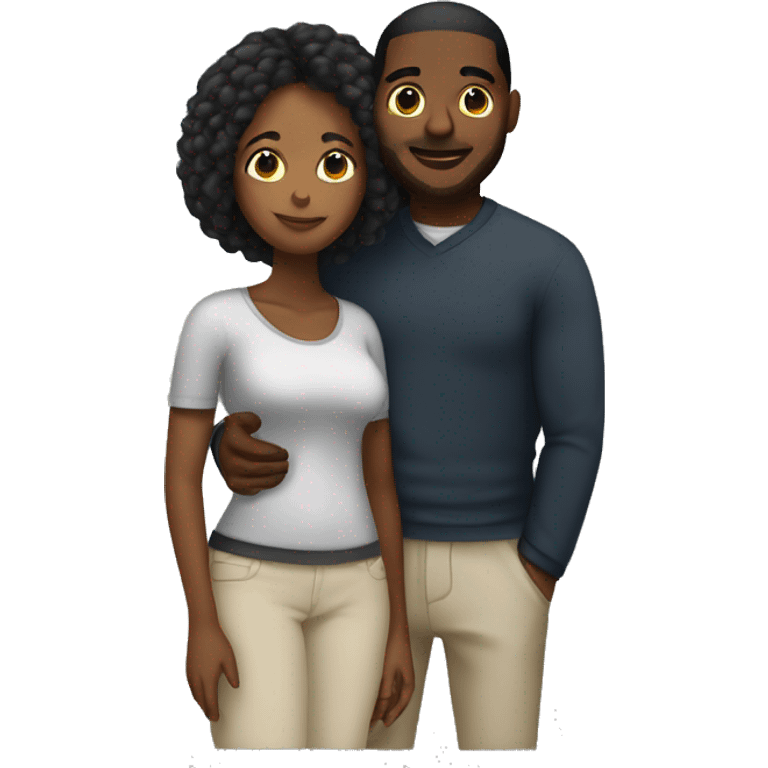 black couple hugging. The black woman with a big bum with a straight layered bob emoji