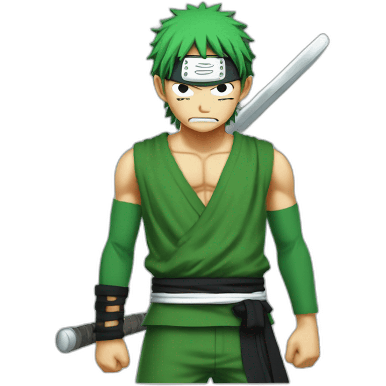 zoro one piece front view with eays injure and saber in the back emoji