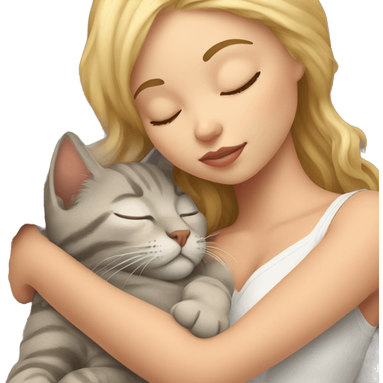 blonde girl sleeps with cat emoji