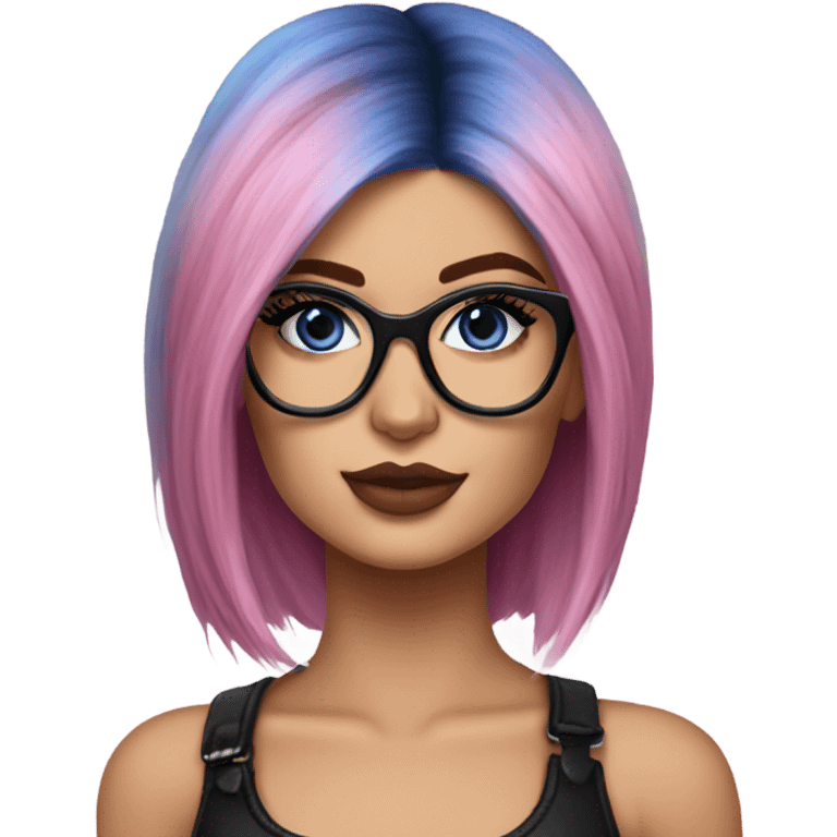 Photo Realistic kylie jenner stylish pink hair BLUE eyes and glasses rock chick emoji