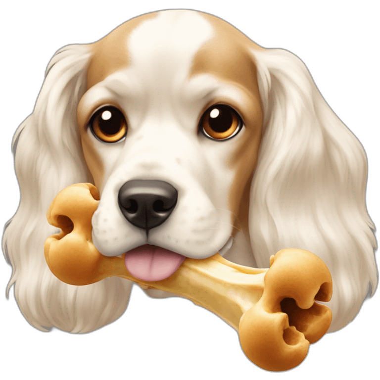 American cocker beige and white eating a bone emoji