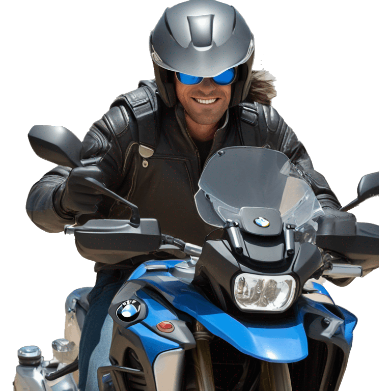 bmw gs 1250 black male rider sunglases on bike dark hair blue eyes emoji