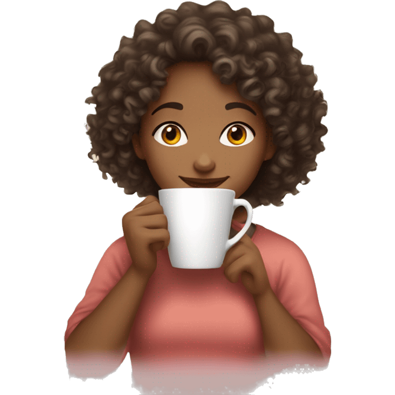 Curly-haired mid-tone girl drinking a cup of tea emoji