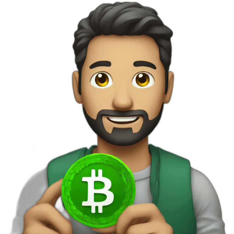 Man holding green bitcoin emoji