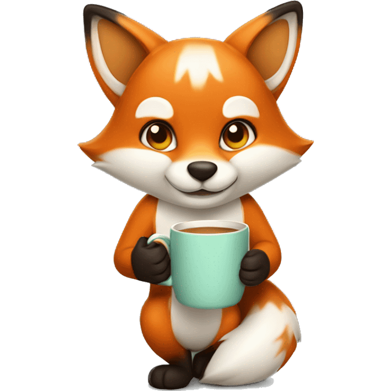 Cute little fox holding a mug in his paws emoji