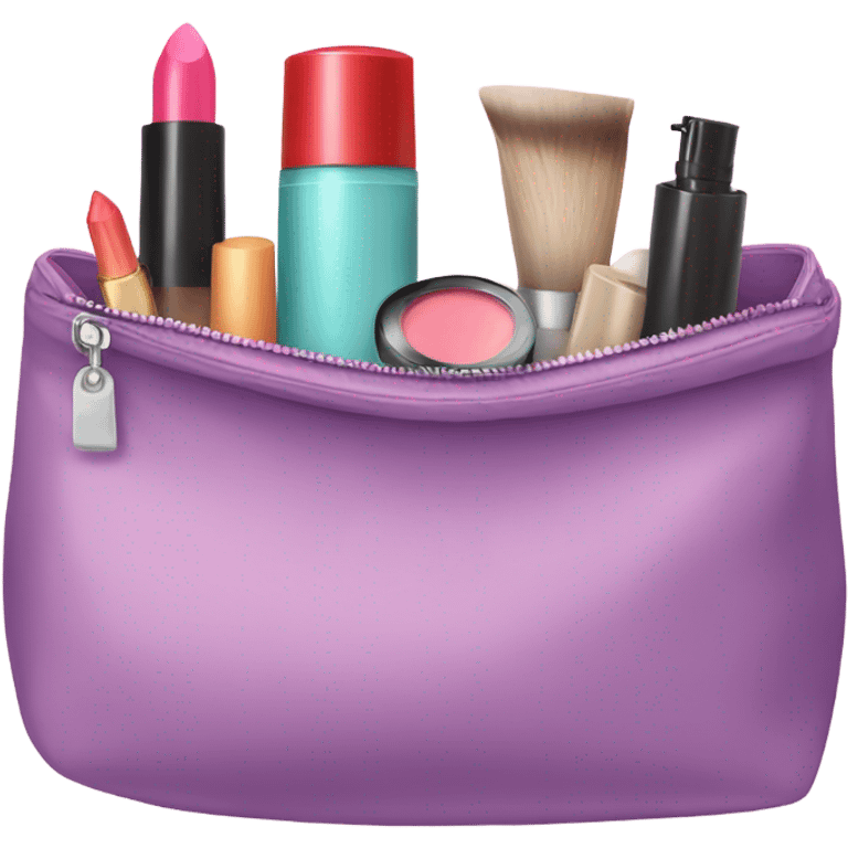 a bag containing cosmetics. some cosmetics peeking out of a cosmetic bag emoji