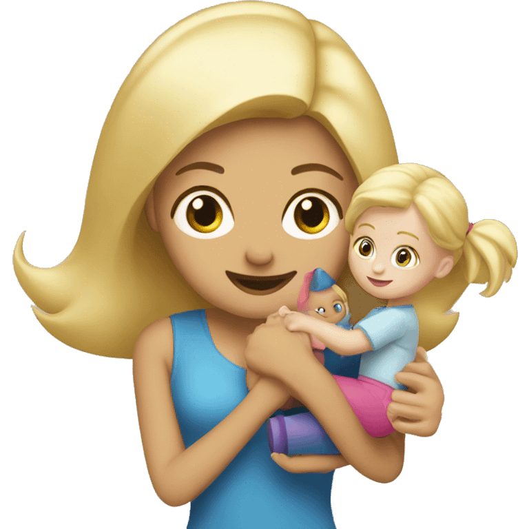 blonde women playing with blonde child with toys emoji