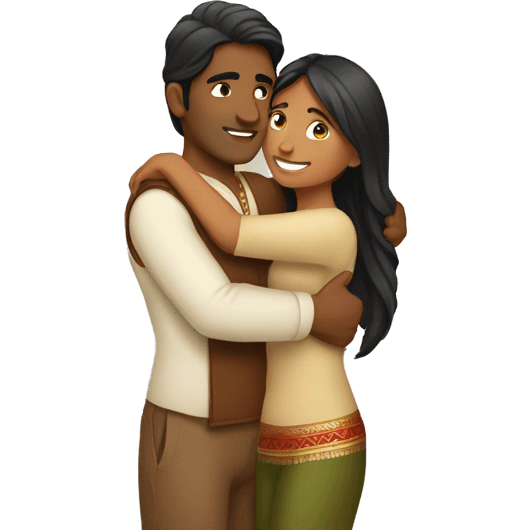 Indian female hugging Indian male emoji