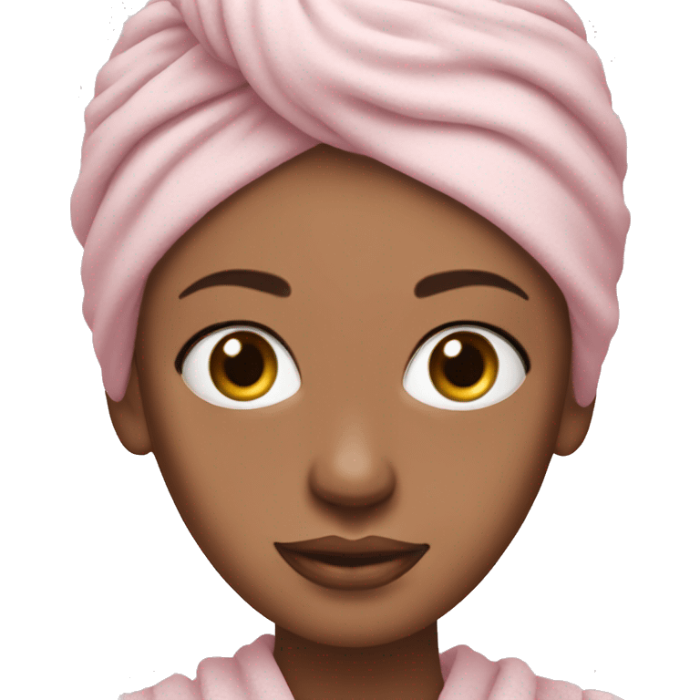 White Woman wearing pale pink towel turban with hazel eyes emoji