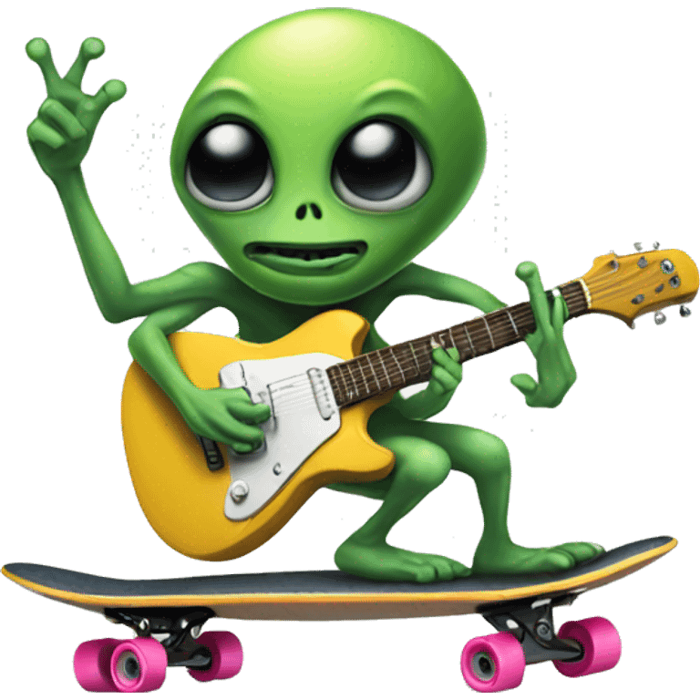 alien on a skateboard with guitar emoji