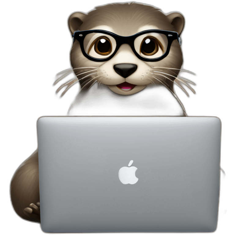 female otter with glasses use a macbook while seated against a pillow emoji