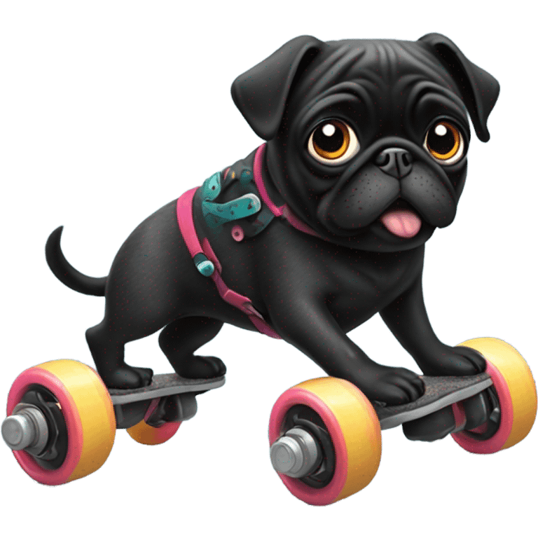 Black pug wearing skates emoji