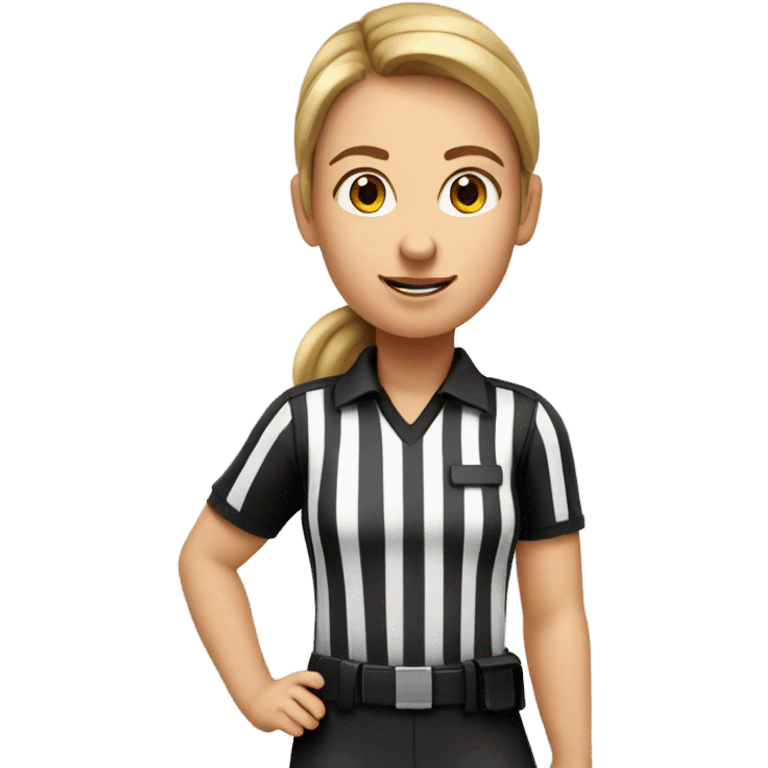 White woman with a brown ponytail American football referee with boy American  football player  emoji