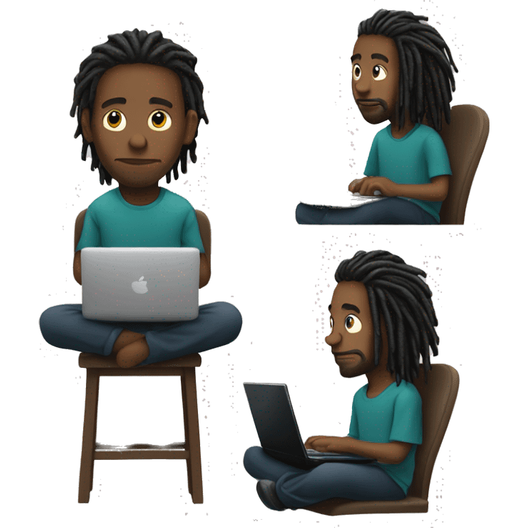 Black-guy-with-dreads-wearing-trackstuit-sitting-down-on-chair facing-foward-focused-on-laptop-computer- emoji