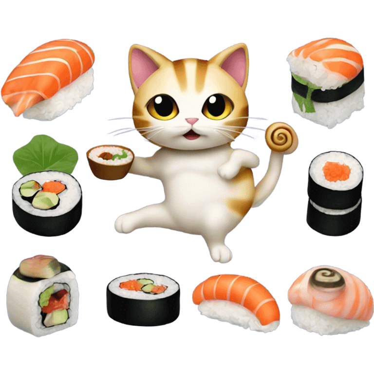 cat in a snail costume eating sushi emoji