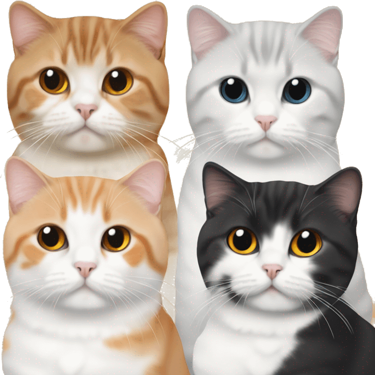 Scottish fold with other 2 cat, one ginger and one white black orange emoji