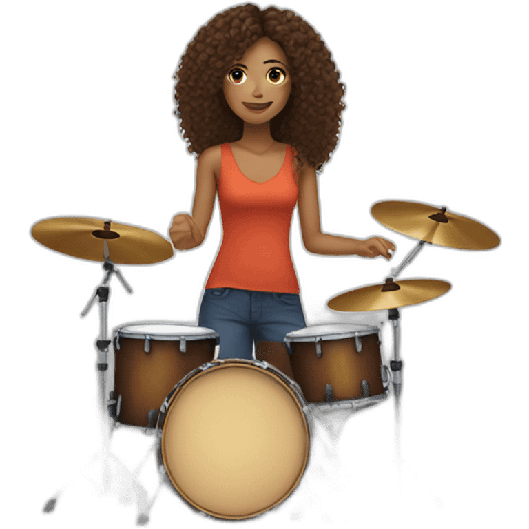 Mixed race woman with long curly hair playing the drums emoji