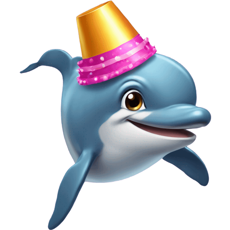 dolphin wearing birthday hat emoji