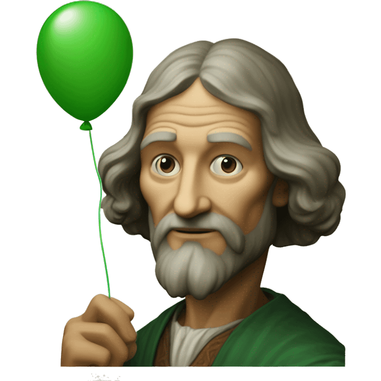 leonardo da Vinci holds a green balloon in his hand emoji