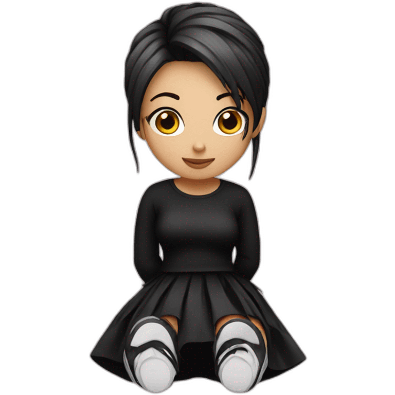 full body curvy emo girl sits black skirt emoji