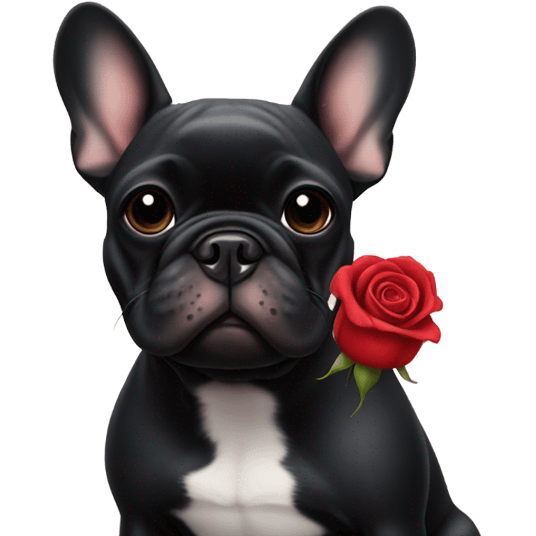 French bulldog black with rose emoji