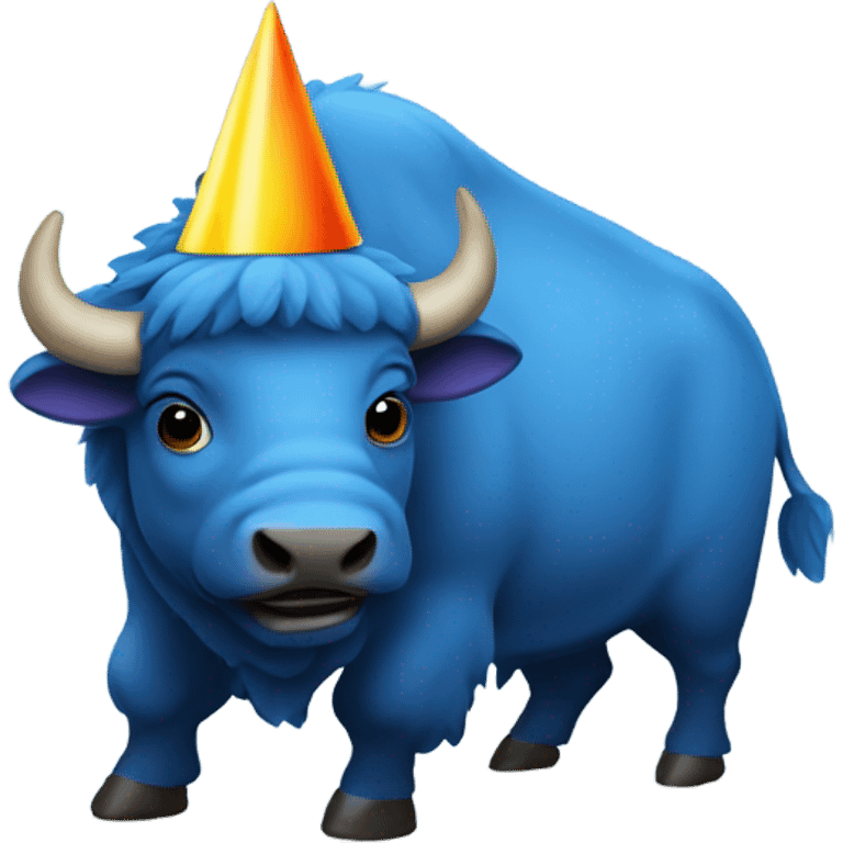 Blue bison with party hat emoji